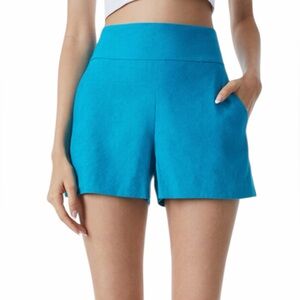 Alice + Olivia Donald High-Waisted Linen-Blend Shorts | Ocean Blue | Size 6